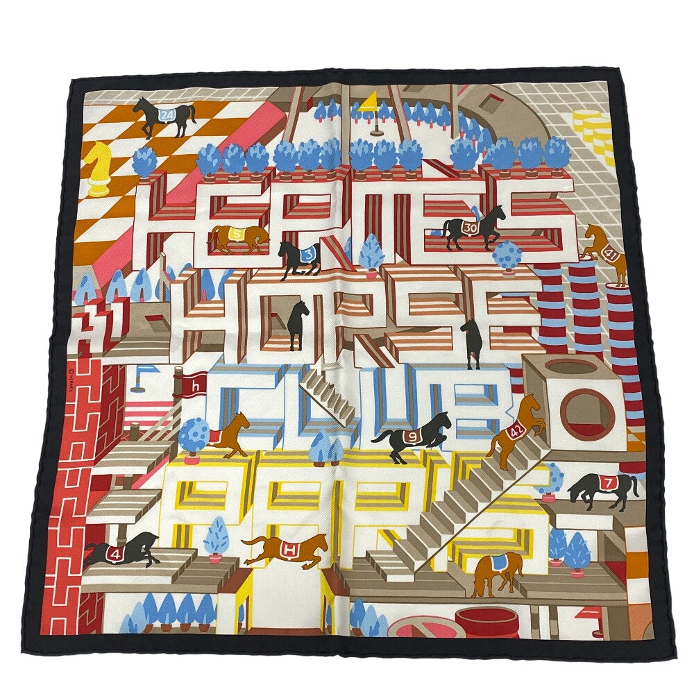 HERMES scarf silk multicolor Carre45 Gavroche Horse Club Detail Women Used