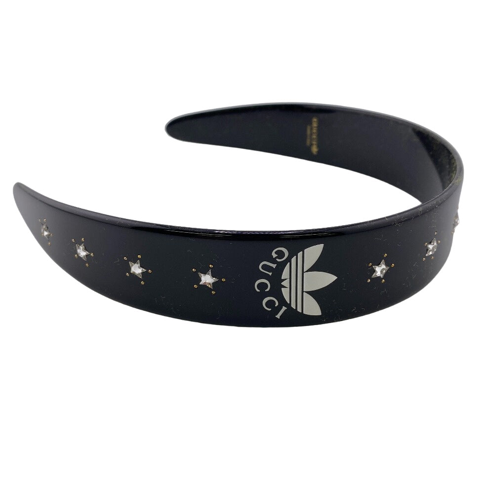 GUCCI hair accessory 702950 Plastic x rhinestone black logo Katyusha