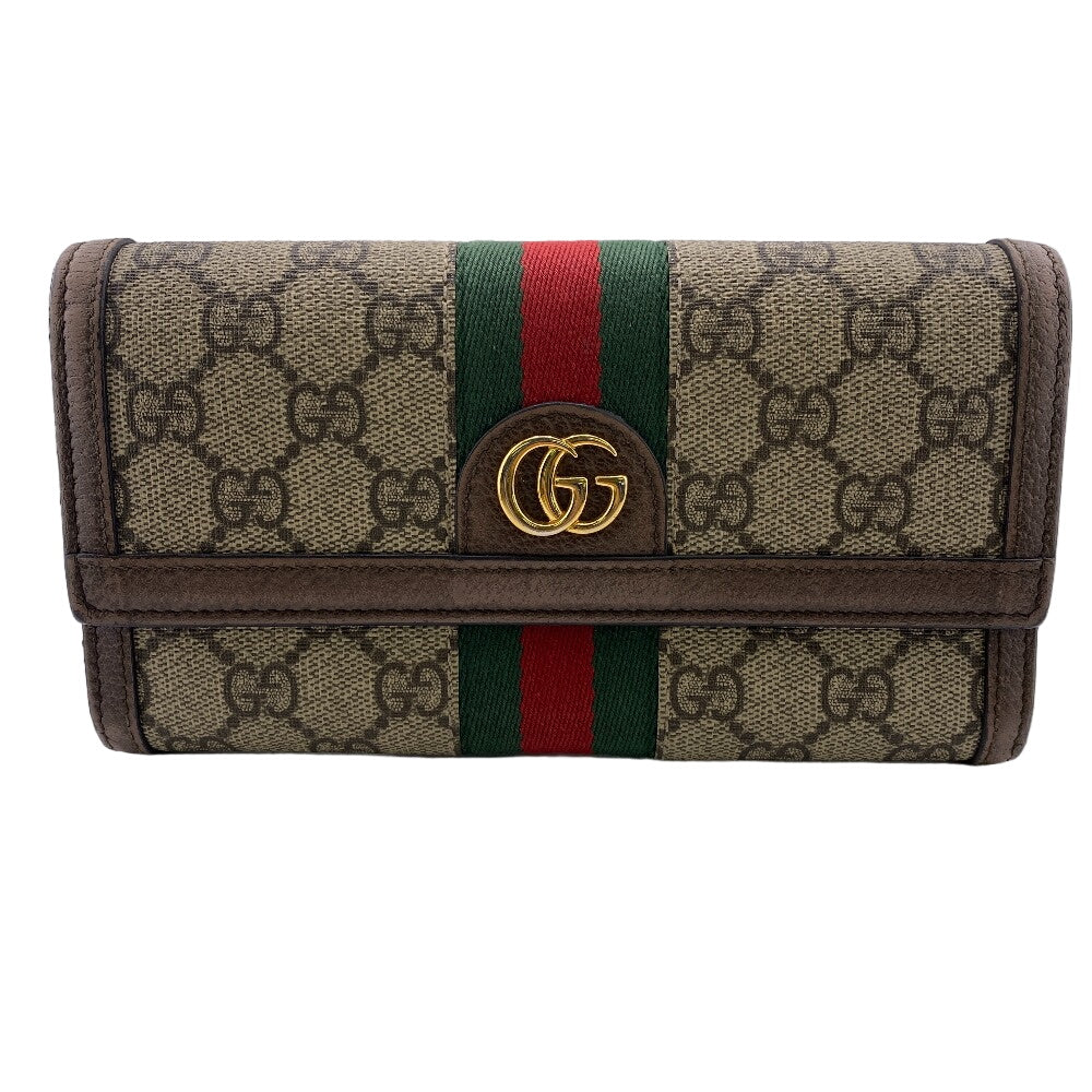 GUCCI Long Wallet Purse 523153 canvas Brown GG Supreme Ofidia Women Used