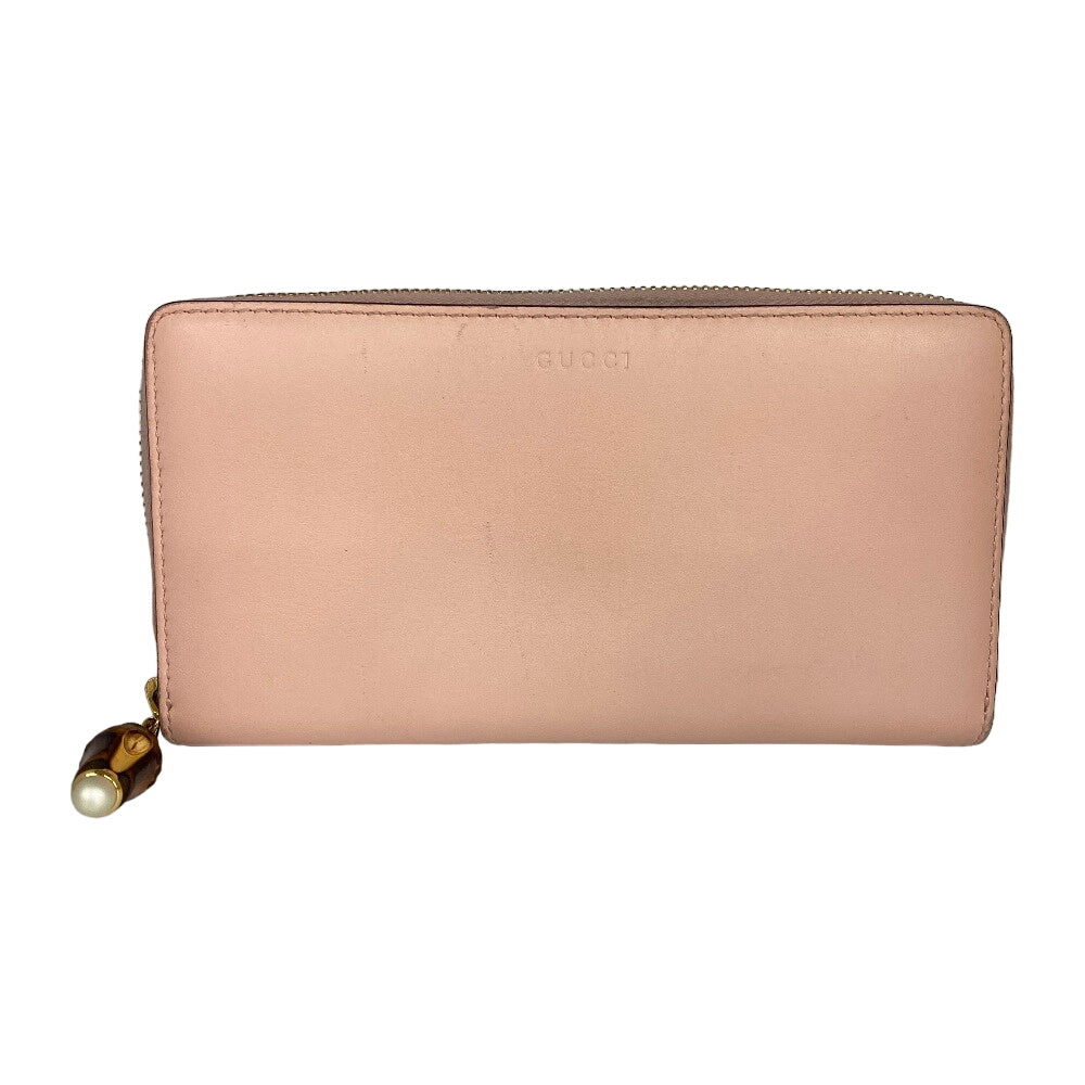GUCCI Long Wallet Purse 453158 leather pink Zip Around Bamboo Nim Fair Women Used