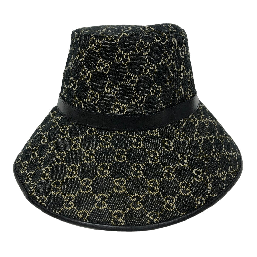 GUCCI hat 679455 denim black M/57 GG jacquard denim Women M 57cm Used