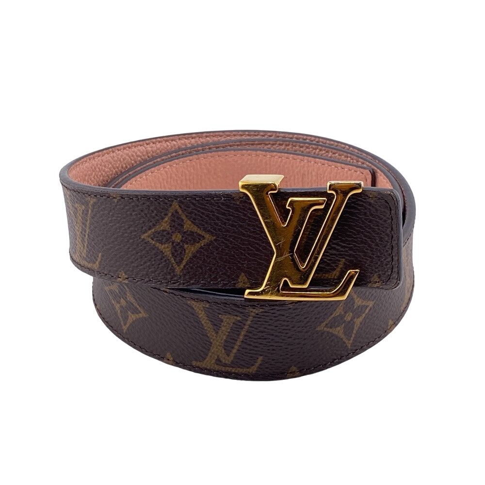 LOUIS VUITTON belt M0321 PVC, Leather Brown Monogram Sunture LV Initial 80/32