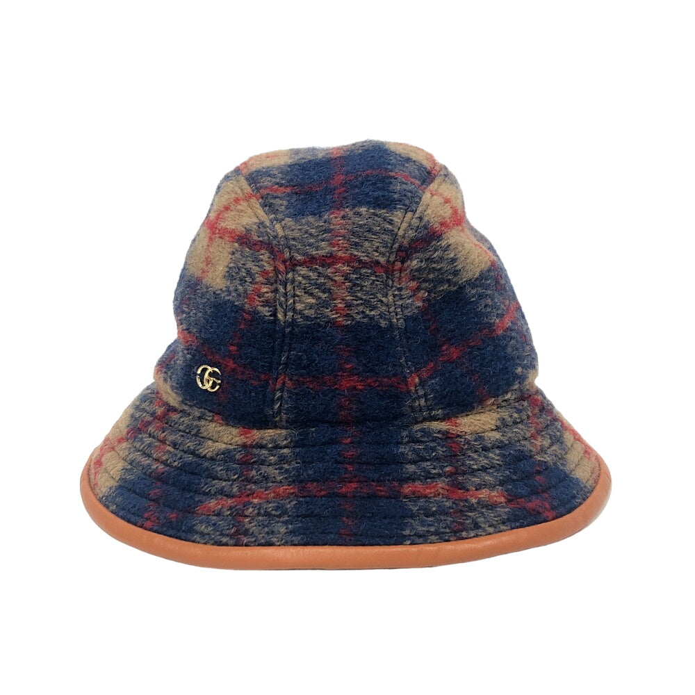 GUCCI hat 727244 Wool, Polyester Brown 58 M check unisex(Unisex) M Used