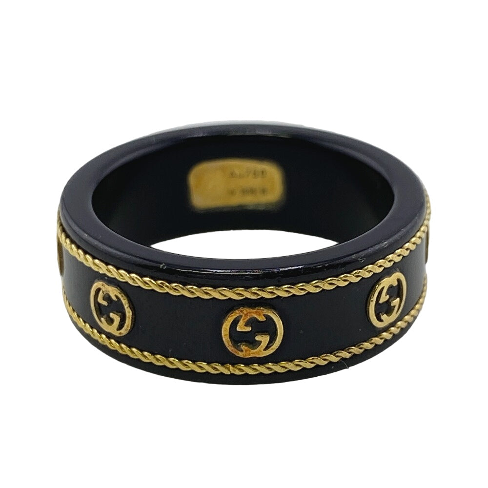 GUCCI Ring K18 Gold black Interlocking G
