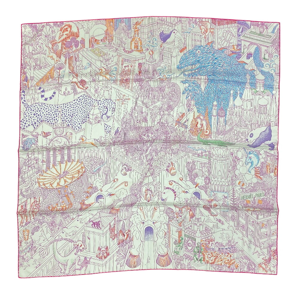 HERMES scarf silk pink Animapolis Animapolis Carre90