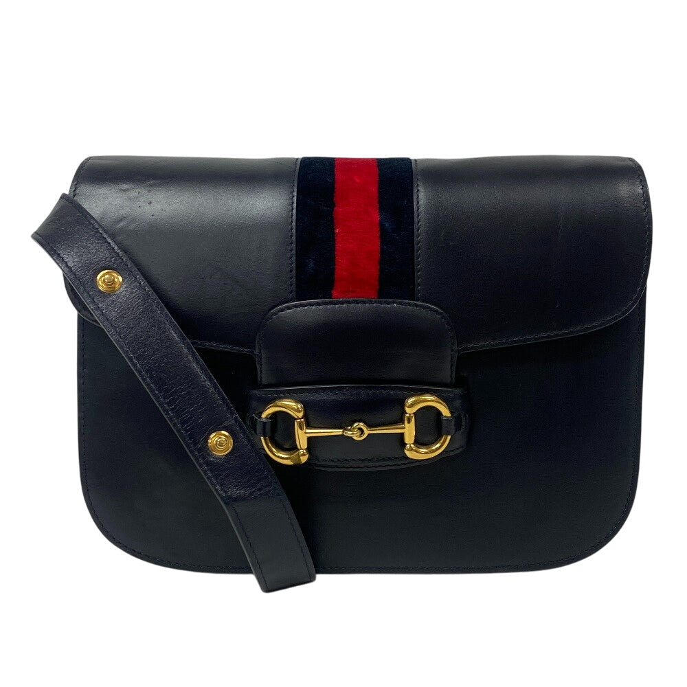 GUCCI Shoulder Bag 602204 Leather, Velour Navy Velor x leather Horsebit 1955