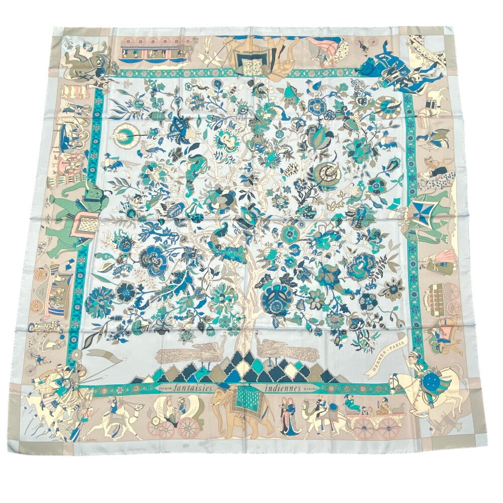 HERMES scarf silk blue Fantaisies indiennes Dazzling India Carre140 Women Used