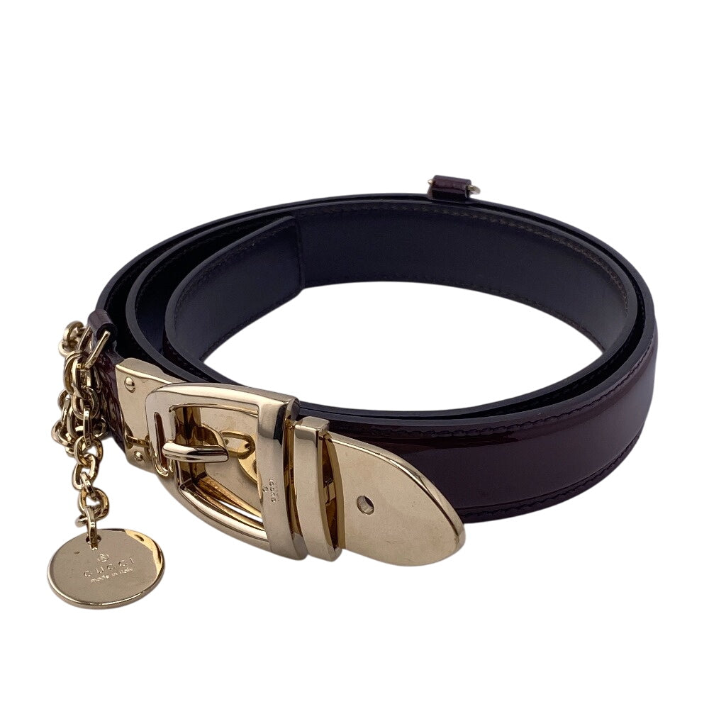 GUCCI belt 150696 Patent leather Bordeaux Chain charm Women 80/32 Used