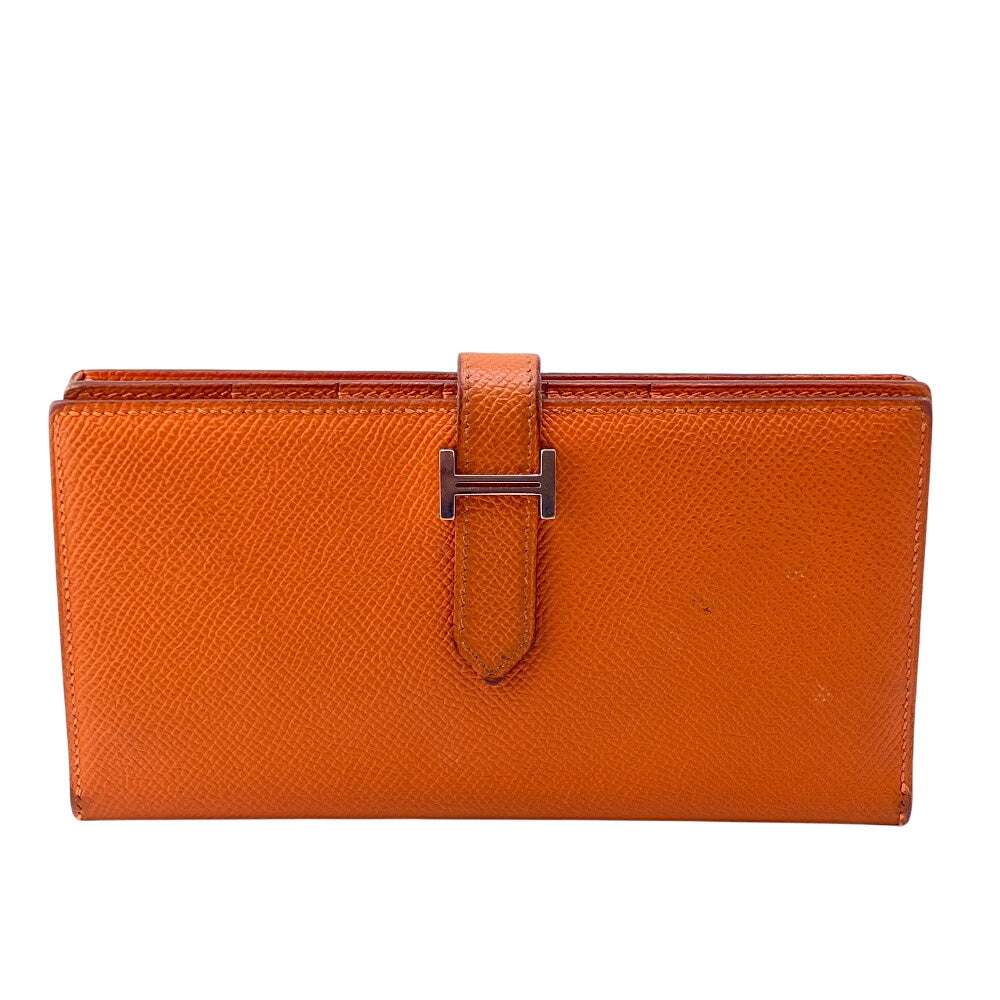 HERMES Long Wallet Purse leather Orange 2014 Epsom Beansufla Women Used