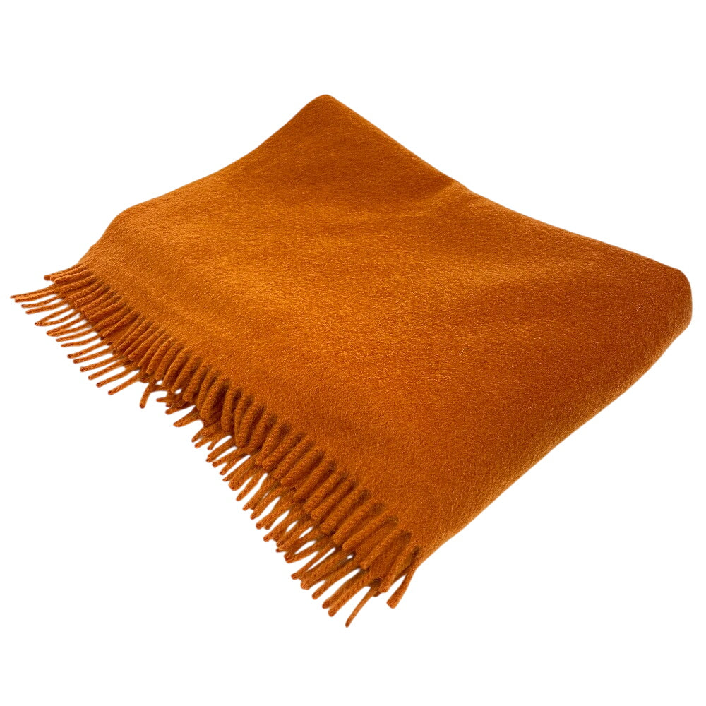 HERMES Scarf cashmere Orange 1 fringe(Unisex) Used