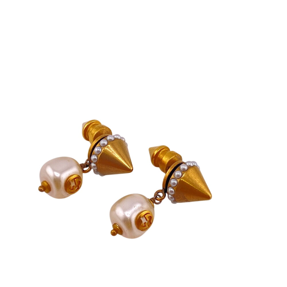 GUCCI Pierce Gold Plated, Faux Pearl gold Interlocking G Women Used