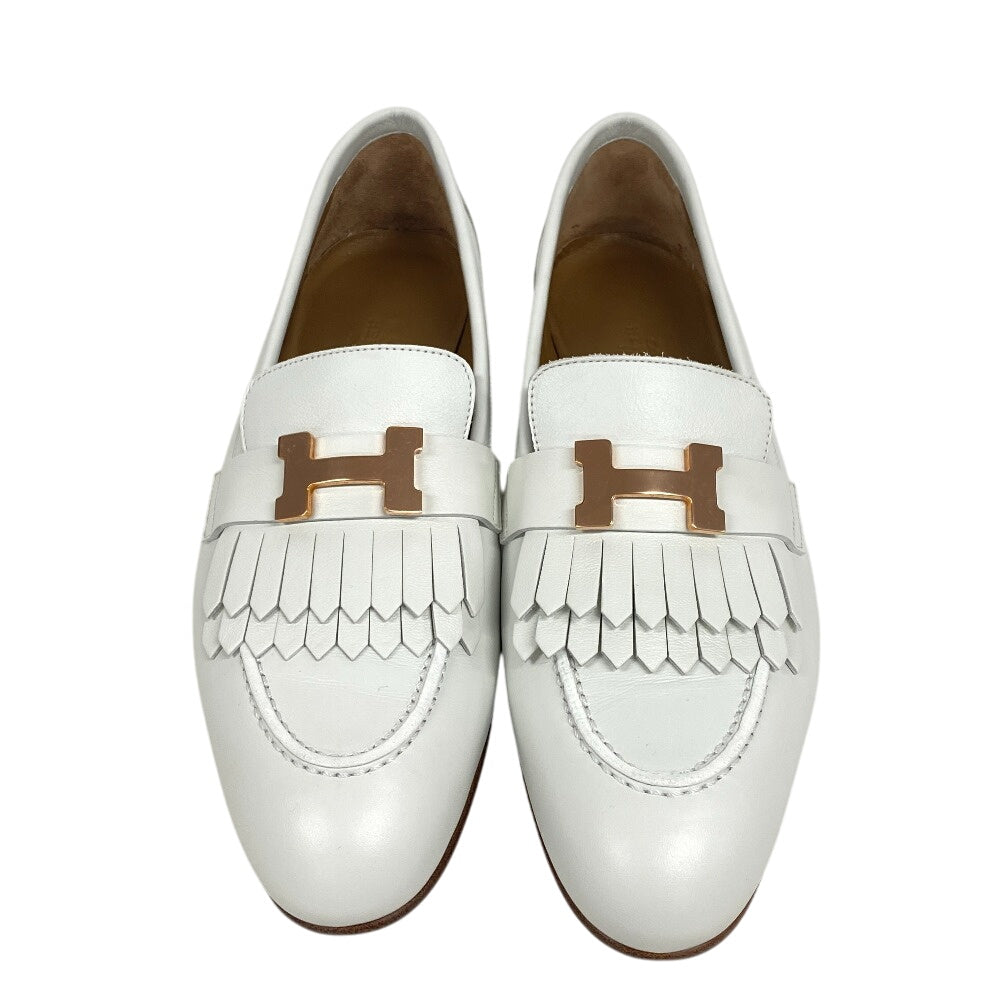 HERMES loafers leather white moccasin royale fringe Women 38 Used