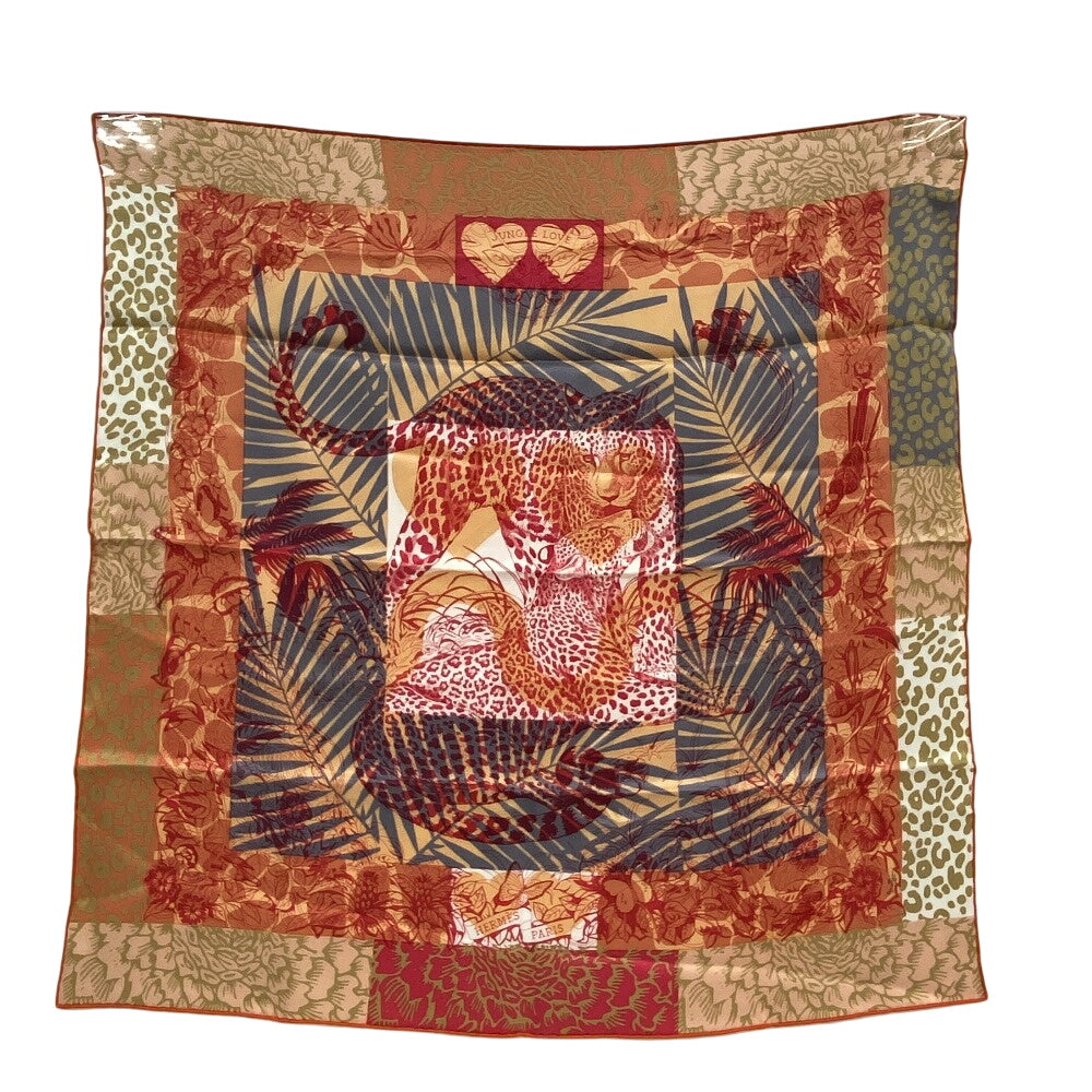 HERMES scarf silk Orange JUNGLE LOVE Carre70 Women Used