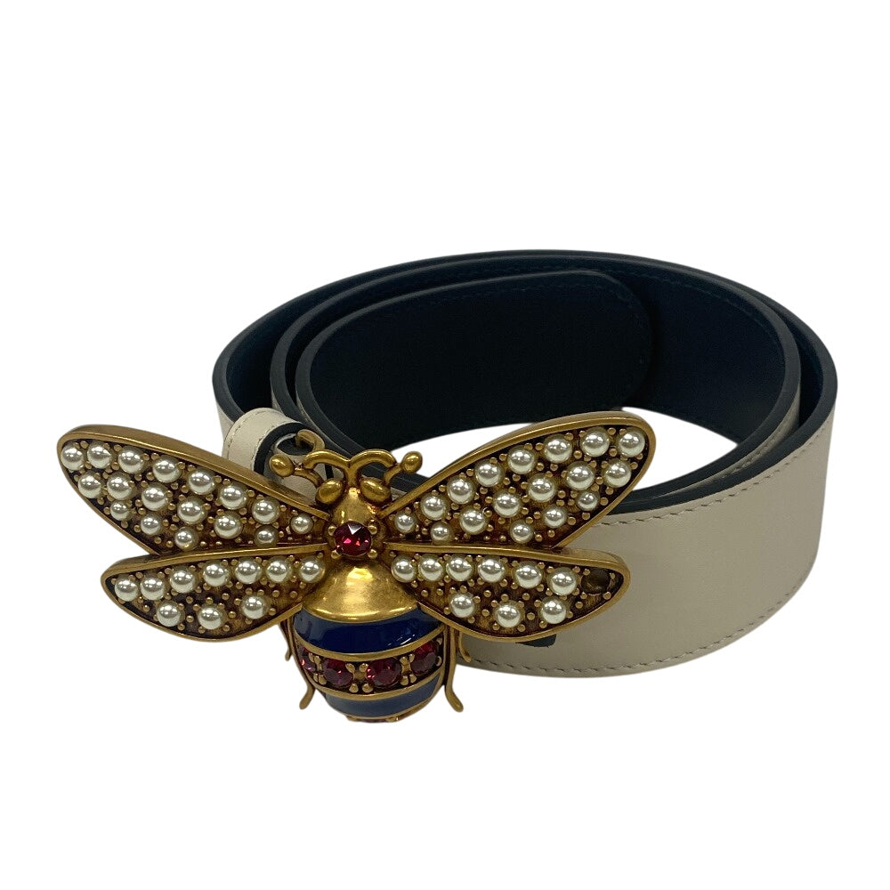 GUCCI belt 499637 leather white Bee Butterfly(Unisex) Used