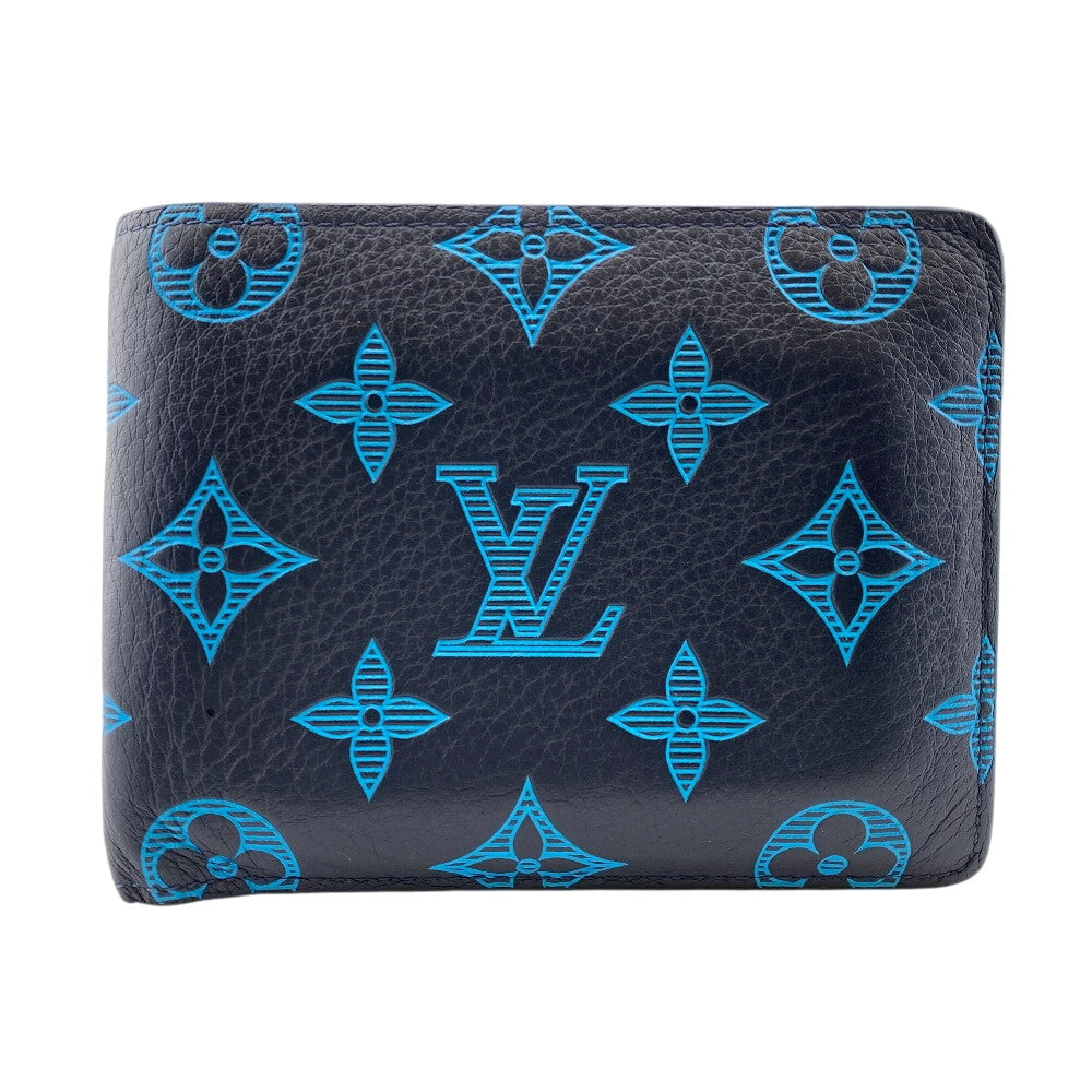LOUIS VUITTON Bifold Wallet M82323 leather blue Monogram shadow Multipuru