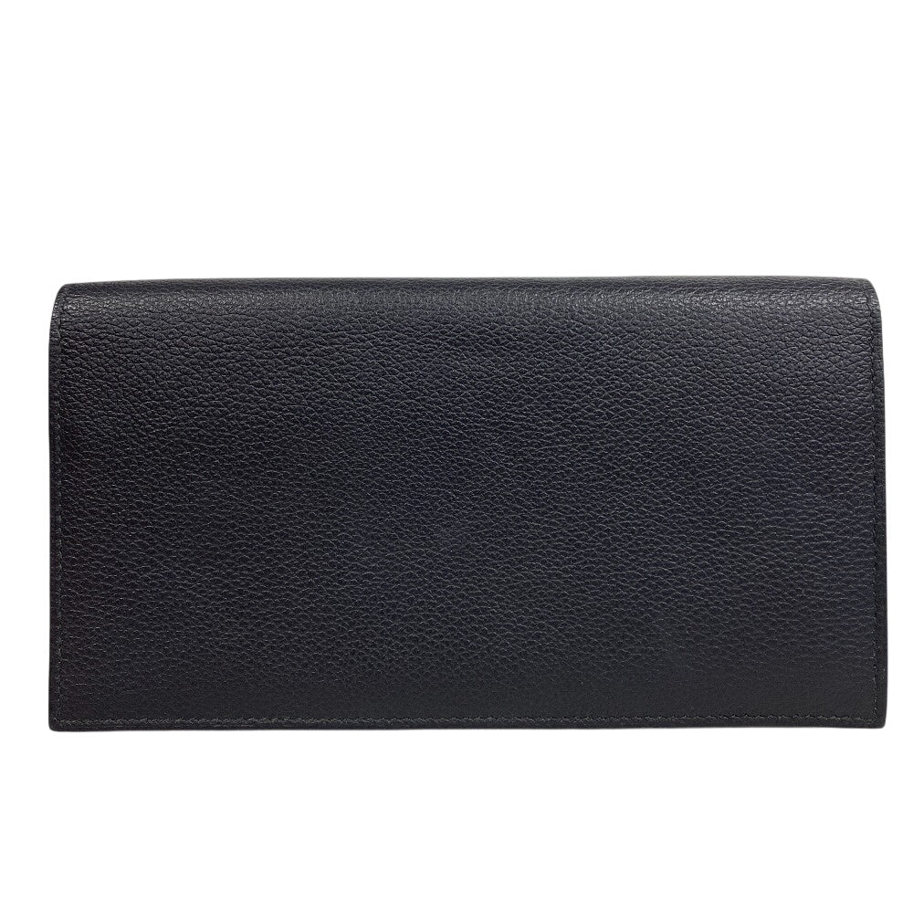 HERMES Long Wallet Purse leather black Citizen twill long