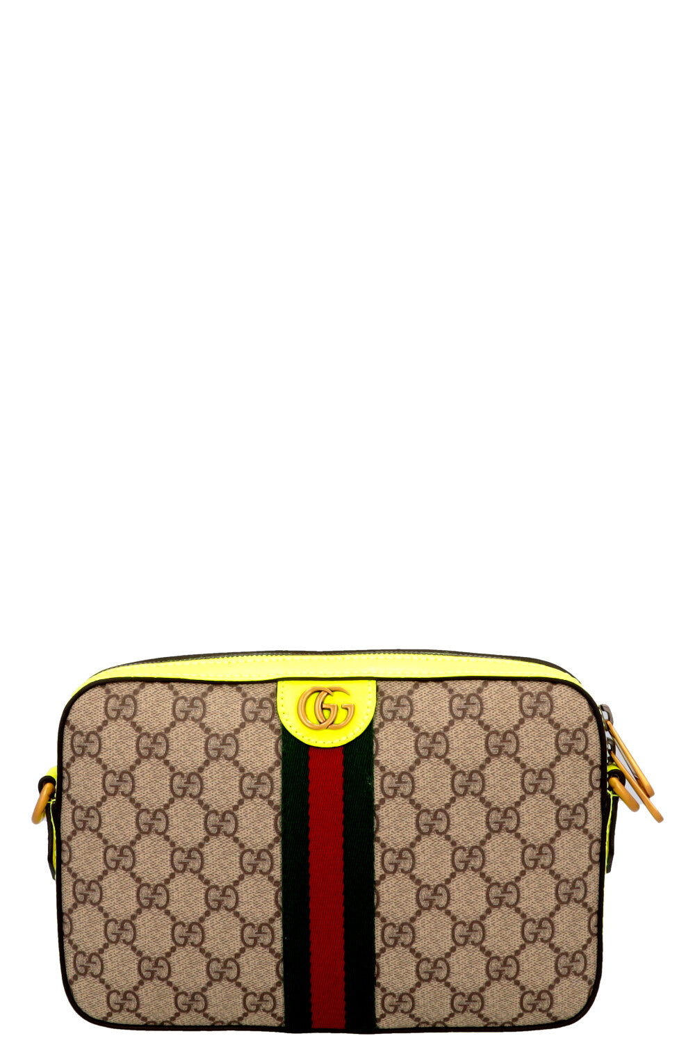 GUCCI Small Ophidia Crossbody Bag Neon Yellow Supreme Canvas