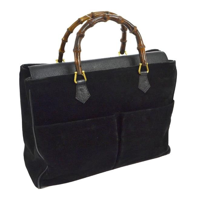 Gucci black suede and leather, two-way Diana XL tote or satchel with two bamboo handles