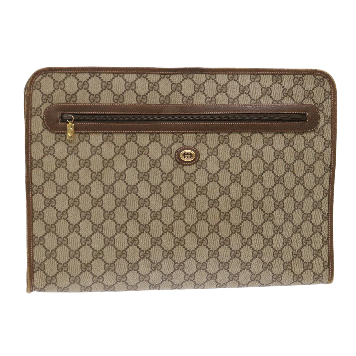 GUCCI GG Canvas Clutch Bag PVC Leather Beige 89.20.004 am4697