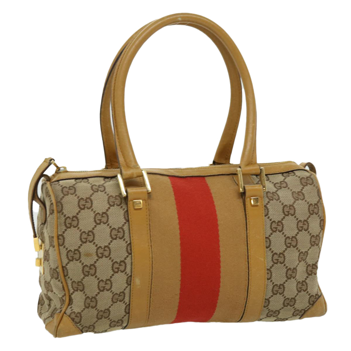 GUCCI GG Canvas Sherry Line Hand Bag Beige Brown Red 0000851001553 ar7441