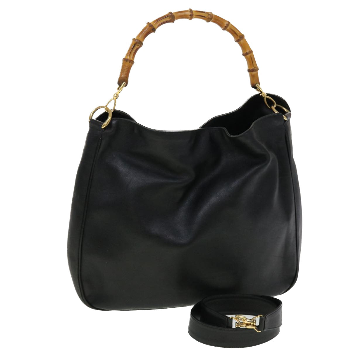 GUCCI Bamboo Hand Bag Leather 2way Black 001.0166.1577 ar9614