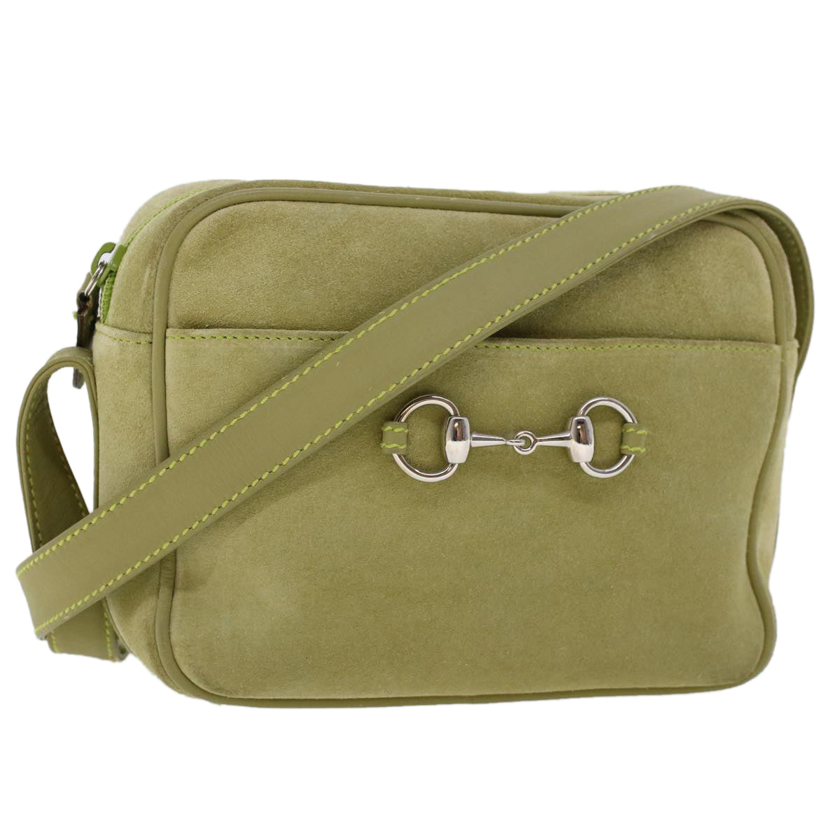GUCCI Shoulder Bag Suede Green 00734440221 ar9684B