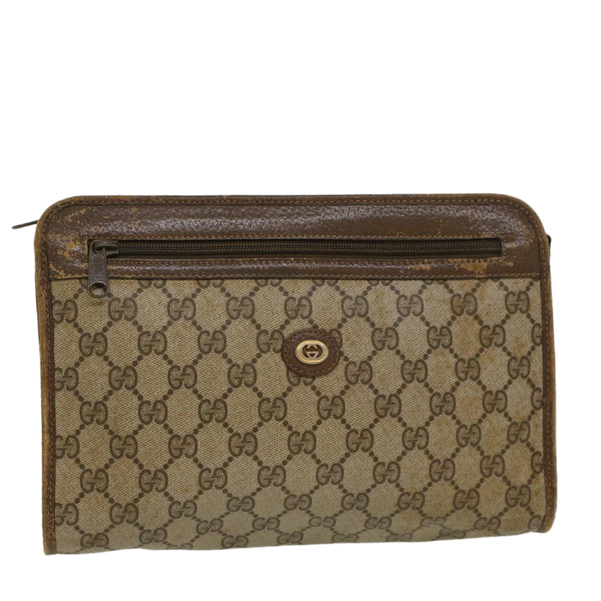 GUCCI GG Canvas Clutch Bag PVC Leather Beige 97.01.037 ar9696B