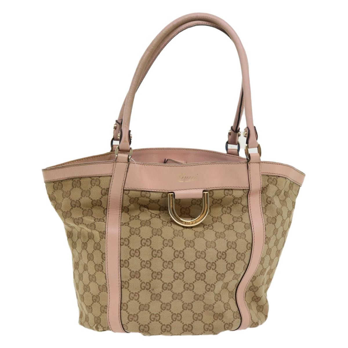 GUCCI GG Canvas Tote Bag Leather Beige 211982 ar9875B