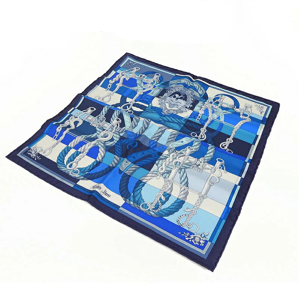 HERMES scarf silk blue Carre45