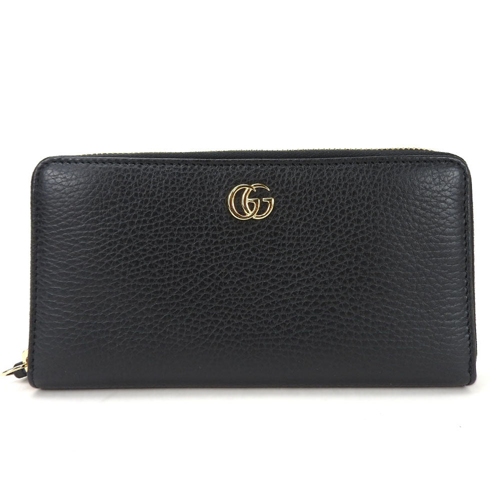 GUCCI Long Wallet Purse 456117 leather black GG Marmont Women Used
