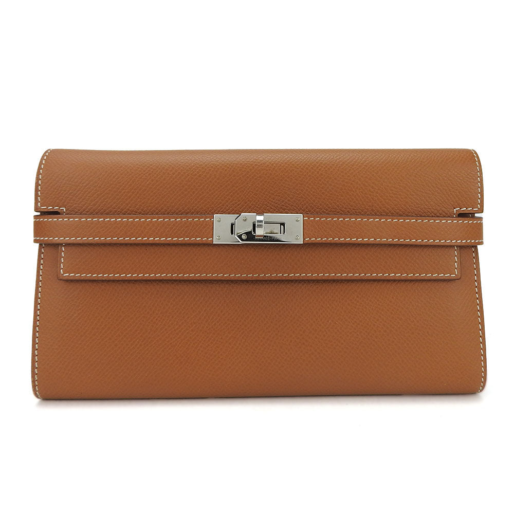 HERMES Long Wallet Purse Epsom Brown Kelly wallet Women Used