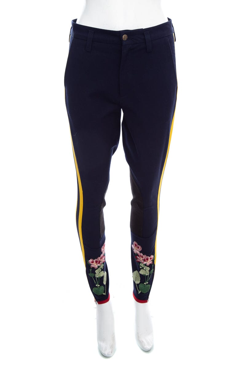 Gucci Navy Equestrian Riding Pants with Floral Embroidery SZ 42