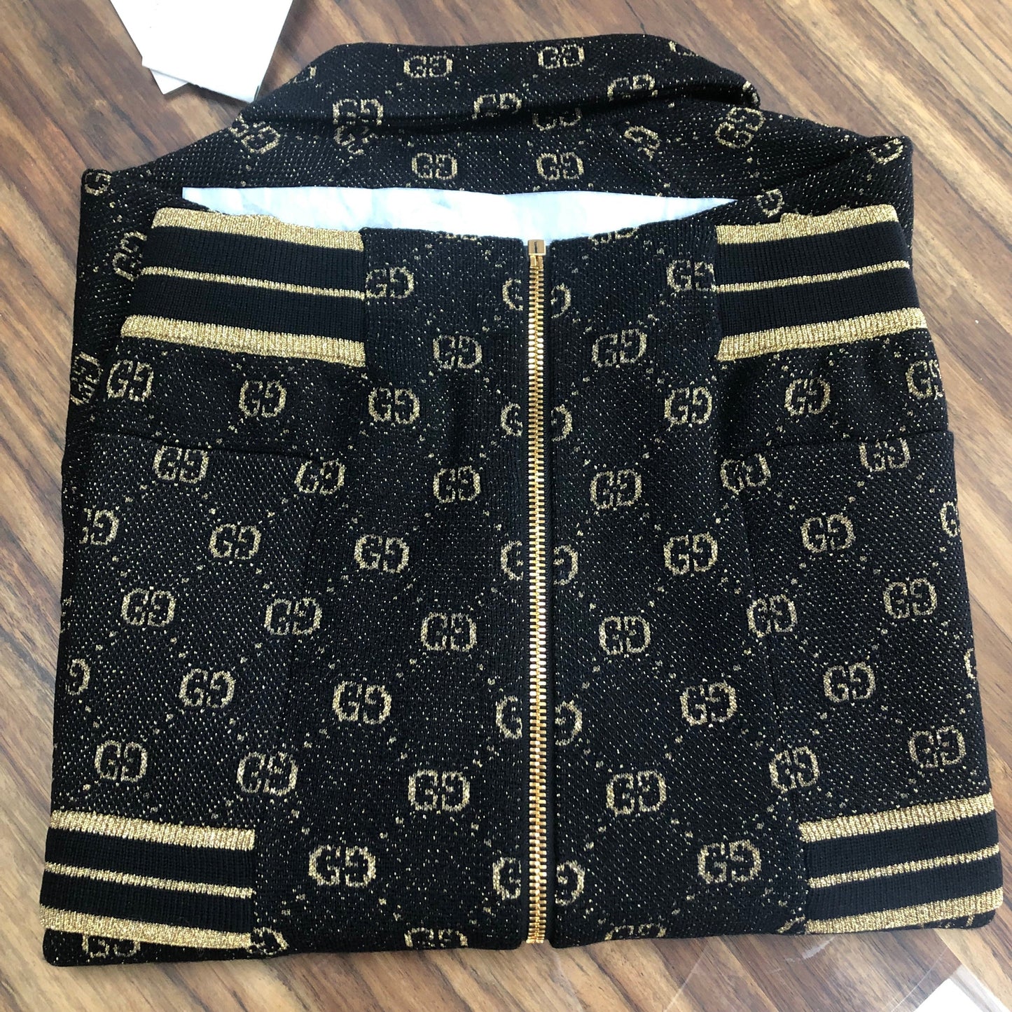 Gucci Black Zipped Cardigan with Gold Lamé GG