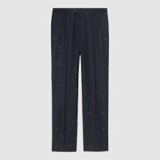 Gucci Wool Jacquard Pants in Dark Blue