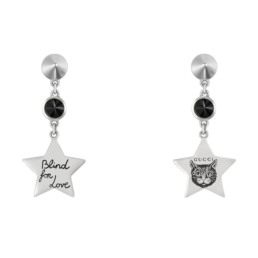 Gucci Blind for Love Feline Silver Drop Earrings