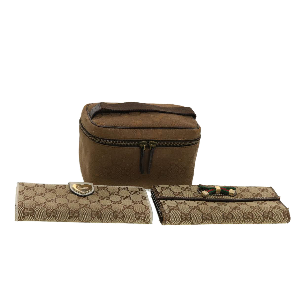 GUCCI GG Canvas Web Sherry Line Pouch Wallet 3Set Beige Red Green bs5568