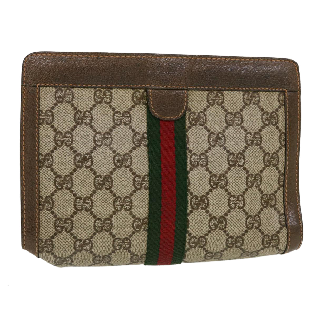 GUCCI GG Canvas Web Sherry Line Clutch Bag Beige Red Green 89.01.001 bs5999