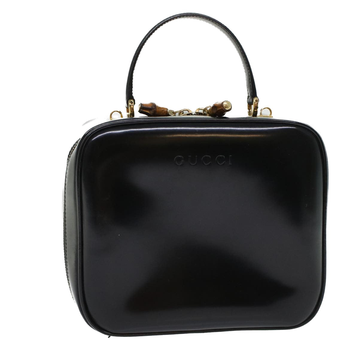 GUCCI Bamboo Vanity Cosmetic Pouch Patent leather Black bs6279