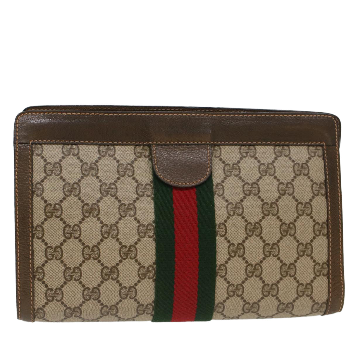 GUCCI GG Canvas Web Sherry Line Clutch Bag Beige Red Green 89.01.002 bs7231