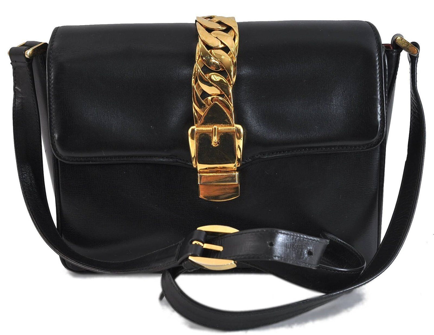 Gucci 1969 Sylvie navy leather shoulder bag with a gold zipper accent