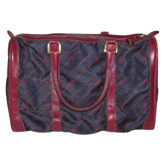 Gucci Vintage Pursesdesigner Purses Navy Canvas With Burgundyred Diagonal G Logo Print And Burgundyr
