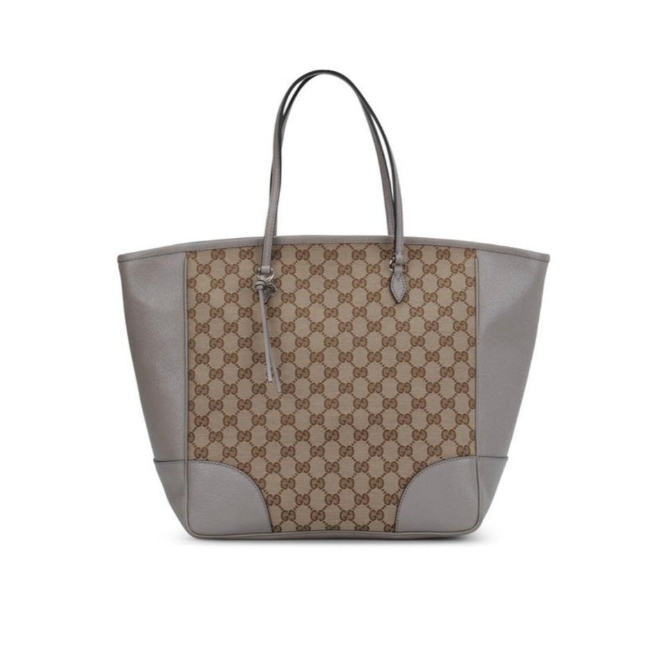 Gucci 'Bree' style, brown large Guccissima print canvas and silver grey leather satchel or tote style purse