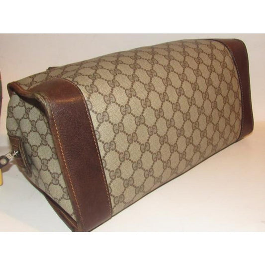 Gucci Xl W Guccissima Print Canvasleather Stripe Brown Coated Canvas And Leather Satchel