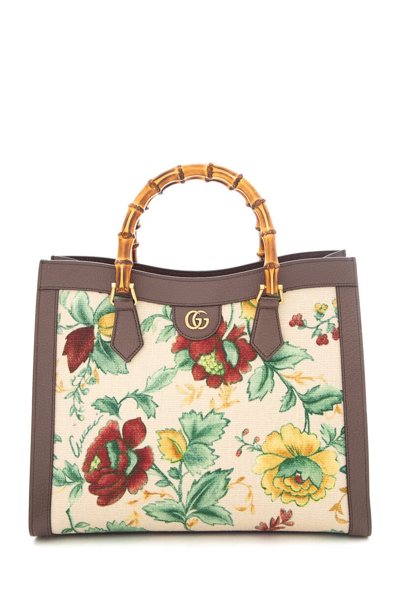 Gucci Brown & Multi Floral Diana Bamboo Handbag