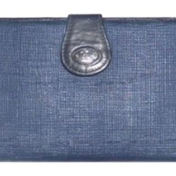 Gucci Vintage Navy Coated Canvas Leather Checkbook Wallet