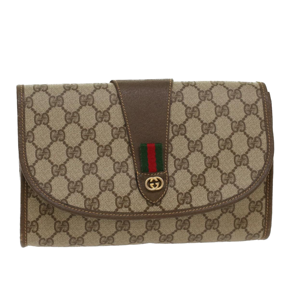 GUCCI GG Canvas Web Sherry Line Clutch Bag Beige Red Green 14.01.030 ep1124