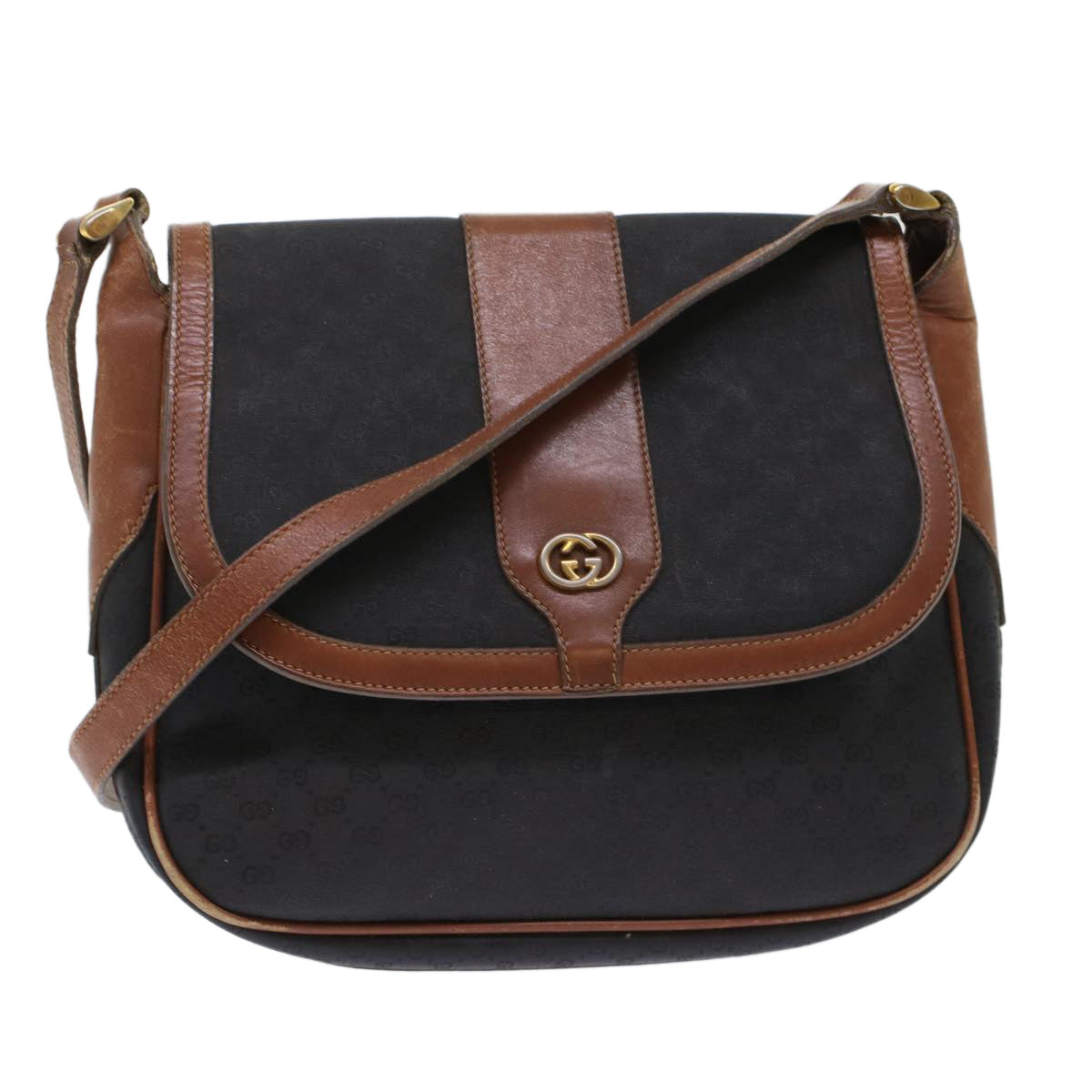 GUCCI Micro GG Canvas Shoulder Bag PVC Leather Black ep1178