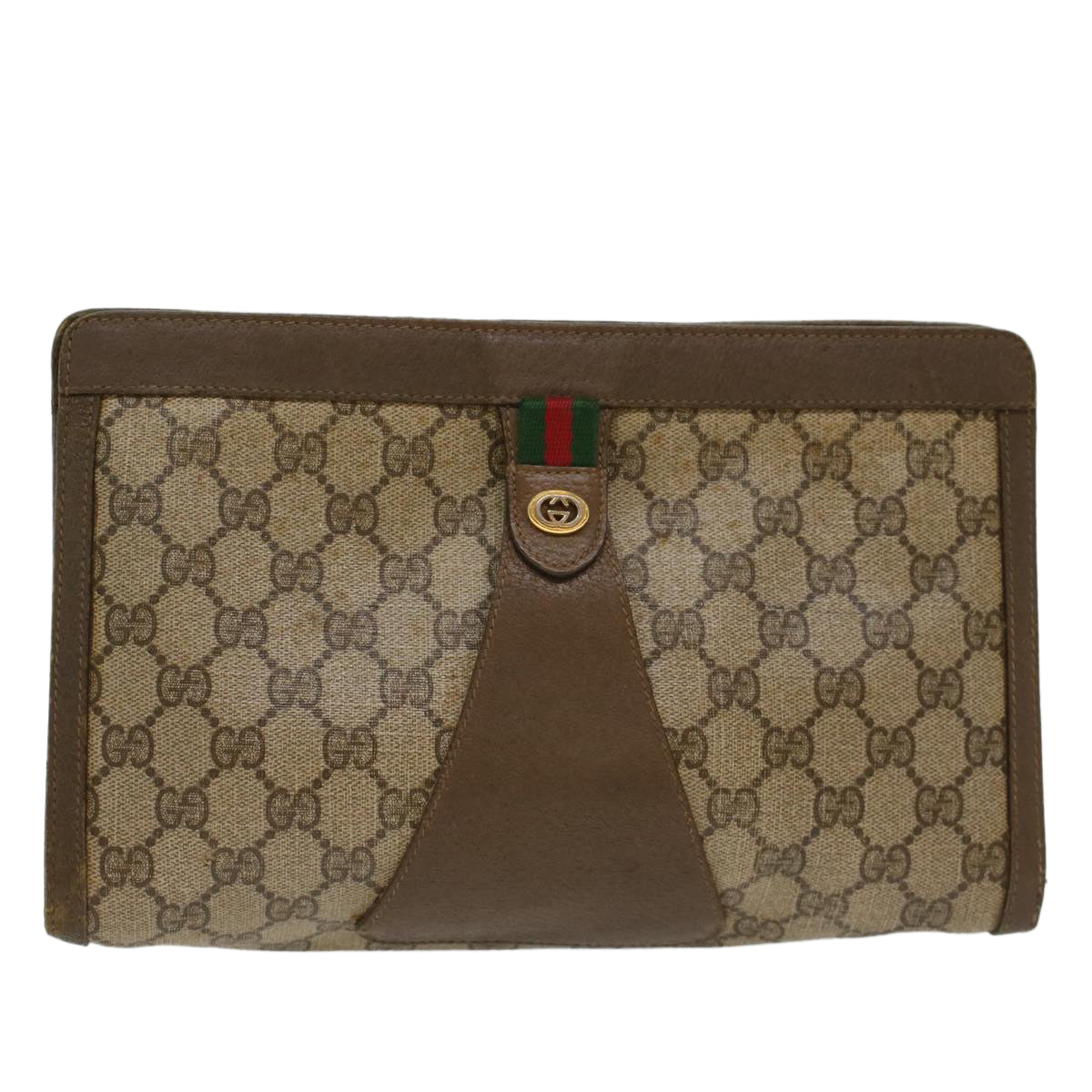 GUCCI GG Canvas Web Sherry Line Clutch Bag Beige Red 5601012 ep1196