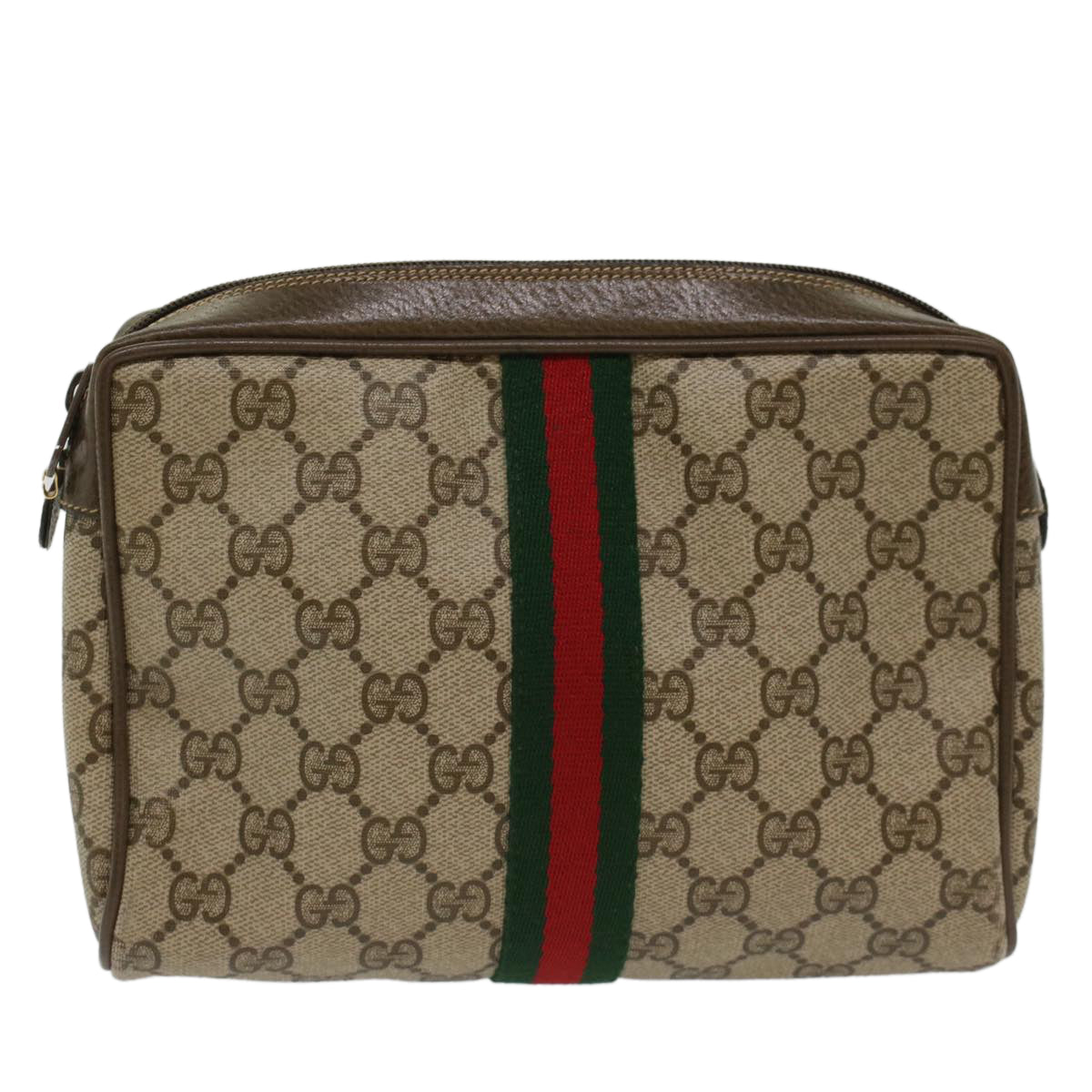 GUCCI GG Canvas Web Sherry Line Clutch Bag Beige Red 2201012 ep1227