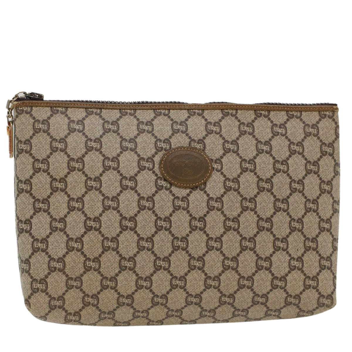 GUCCI GG Plus Canvas Clutch Bag PVC Leather Beige ep1228
